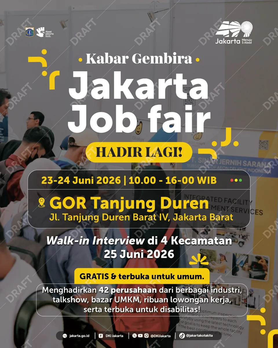 Job Fair Provinsi Sumatera Barat 2026 (Suku Dinas TKTE Wilayah Provinsi Sumatera Barat Barat) : 23-24 Juni 2026