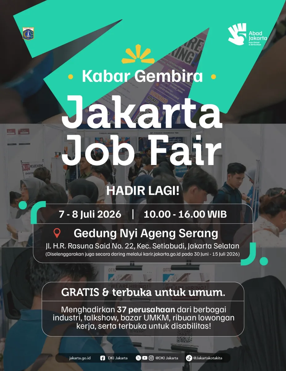 Job Fair Provinsi Sumatera Barat 2026 (Suku Dinas TKTE Wilayah Provinsi Sumatera Barat Barat) : 7-8 Juli 2026